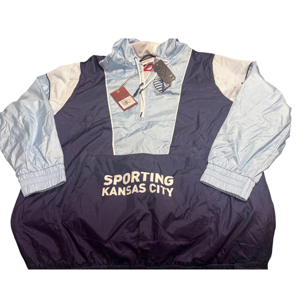 Mitchell & Ness Sporting Kansas City MLS Windbreaker Jacket Blue Pullover 3XL